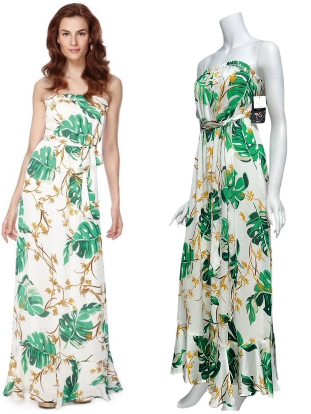 The Webster Miami For Target Palm Print Strapless Maxi Dress Ivory Green XS